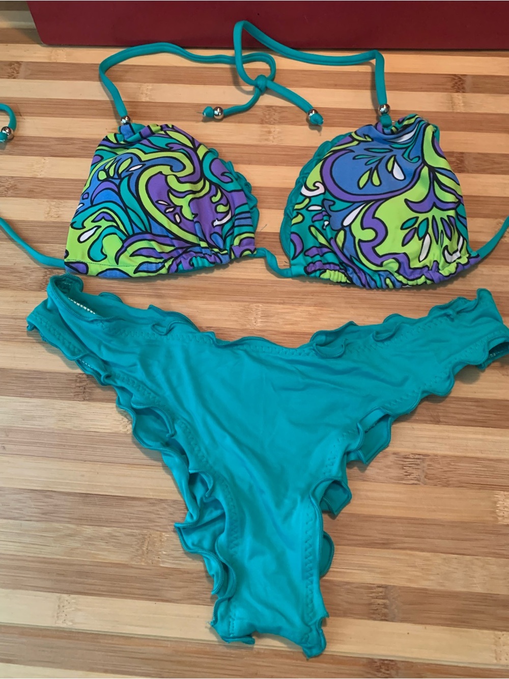 Vitamin A Swimwear Rio Ruffle Bikini - Rare Vintage Pucci-Style Halter Top